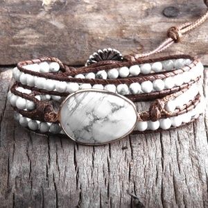 White Bohemian Stone Bead Wrap Bracelet